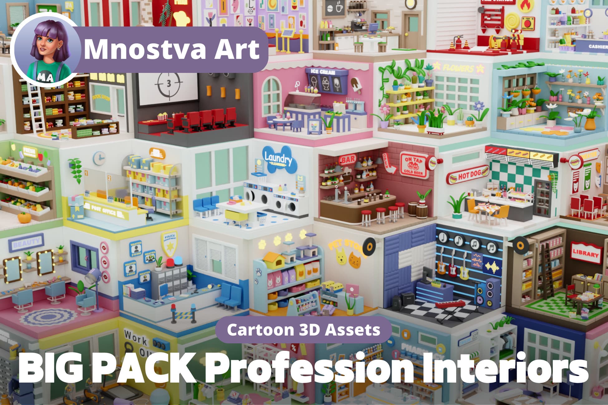 BIG PACK Cozy Cartoon Profession Rooms Interiors