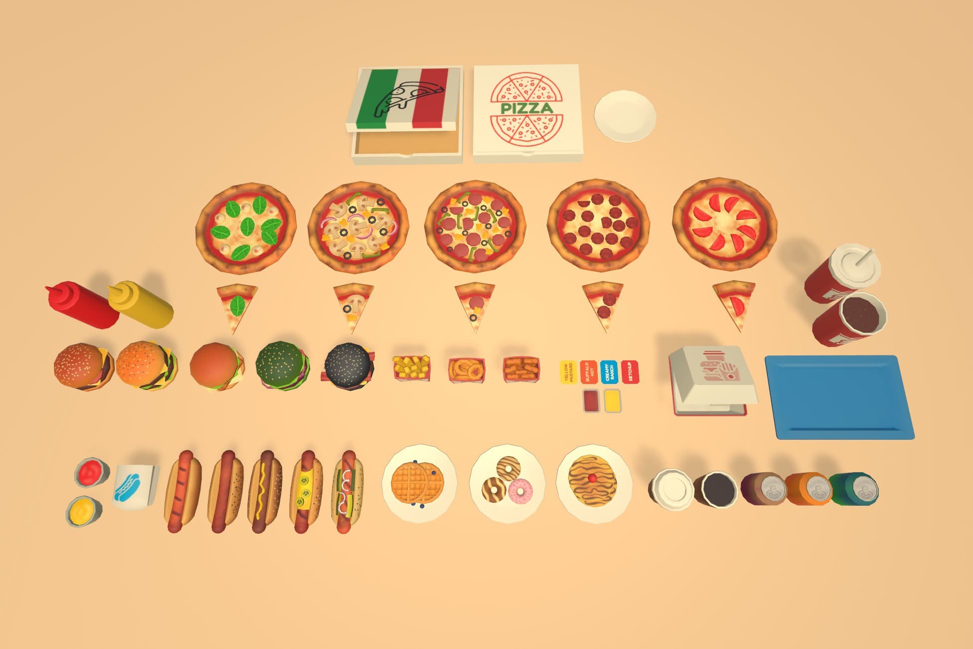 Low Poly Delicious Fast Food Products Pack